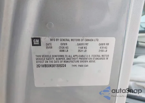 2008 Chevrolet Impala Ls z USA, uszkodzony, nr VIN 2G1WB58K981309224